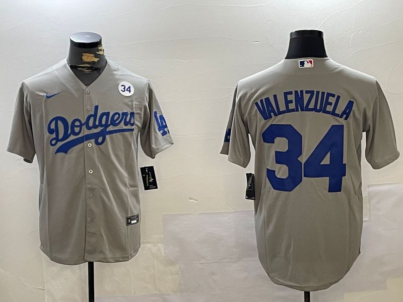 Men Los Angeles Dodgers 34 Valenzuela Grey Game 2024 Nike MLB Jersey style 11207